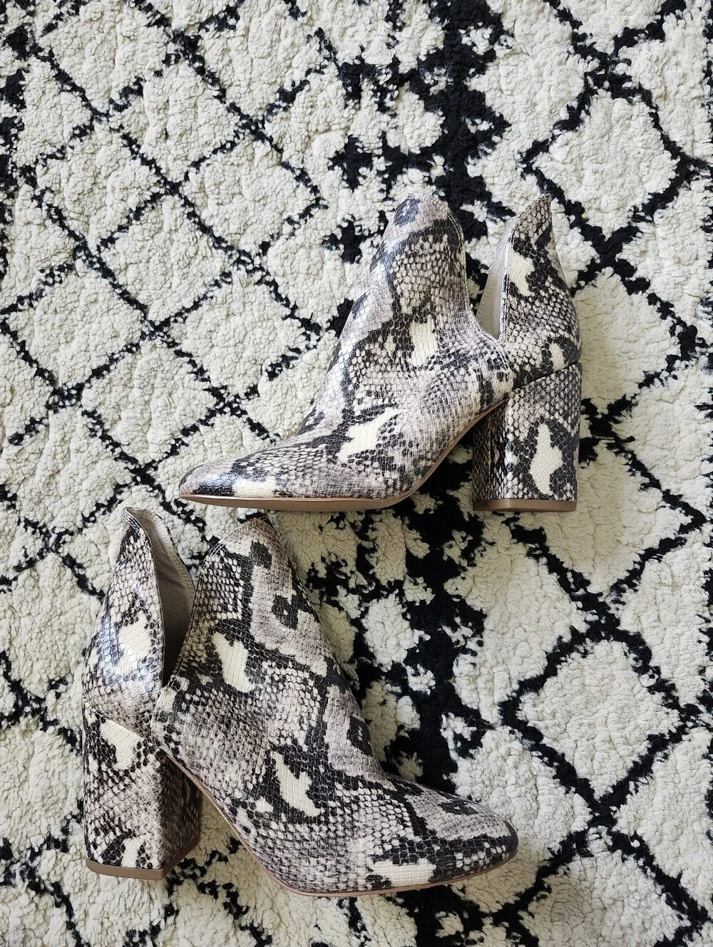 Steve Madden Snake-Print Block Heel Ankle Boots - Black, Cream, Tan 8 - Picture 2 of 9